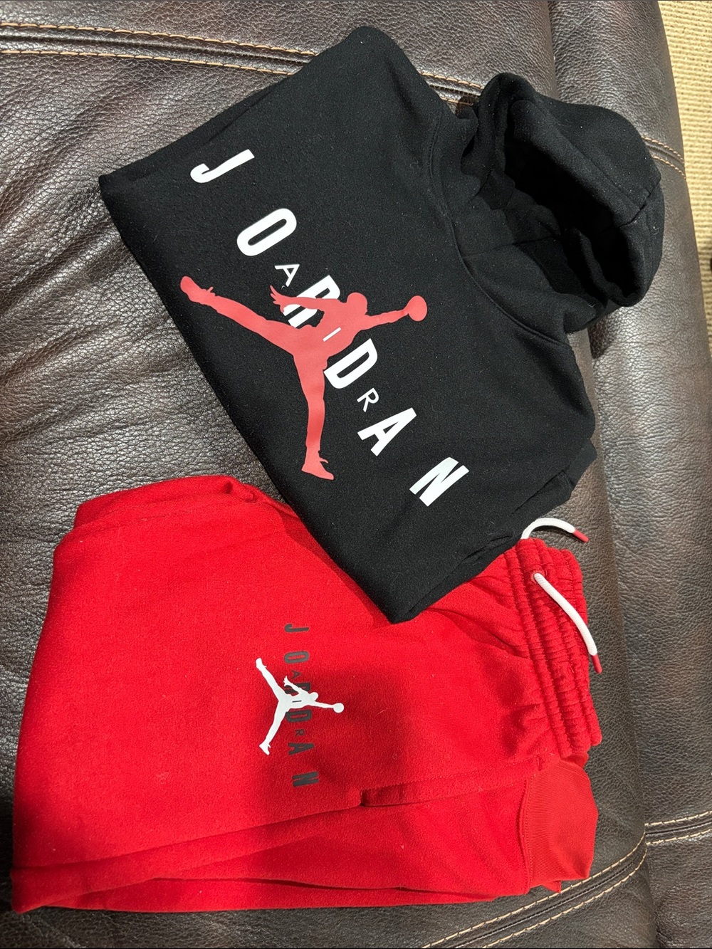 Jordan Kids Black Hoodie with Red Logo & Red Joggers